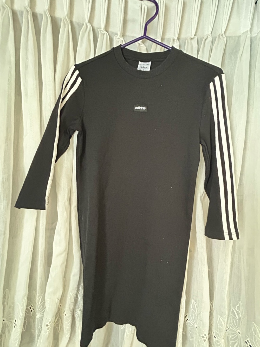Adidas Originals Sweatshirt Dress | Black 3 Stripe Mini Dress | Small